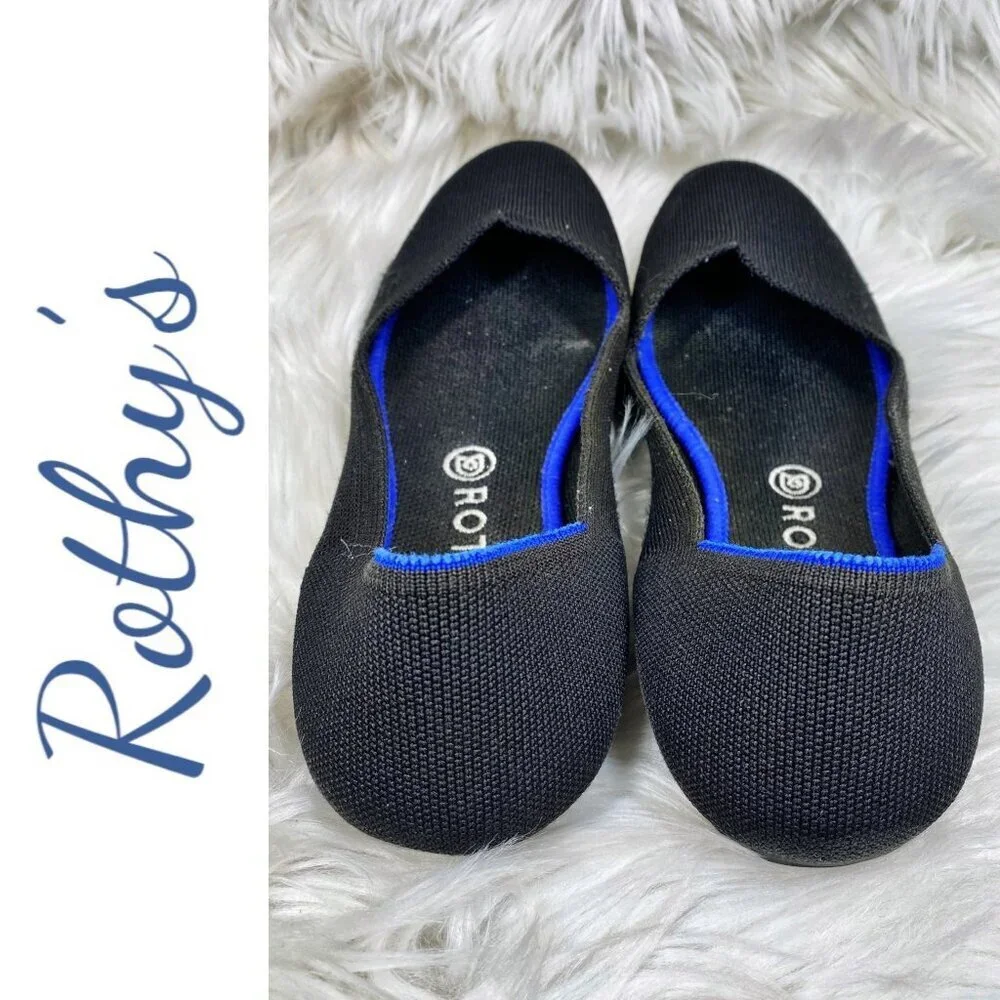 ROTHY’S THE FLAT BLACK ROUND TOE SLIP ON‎ LOAFER FLAT, SIZE 10